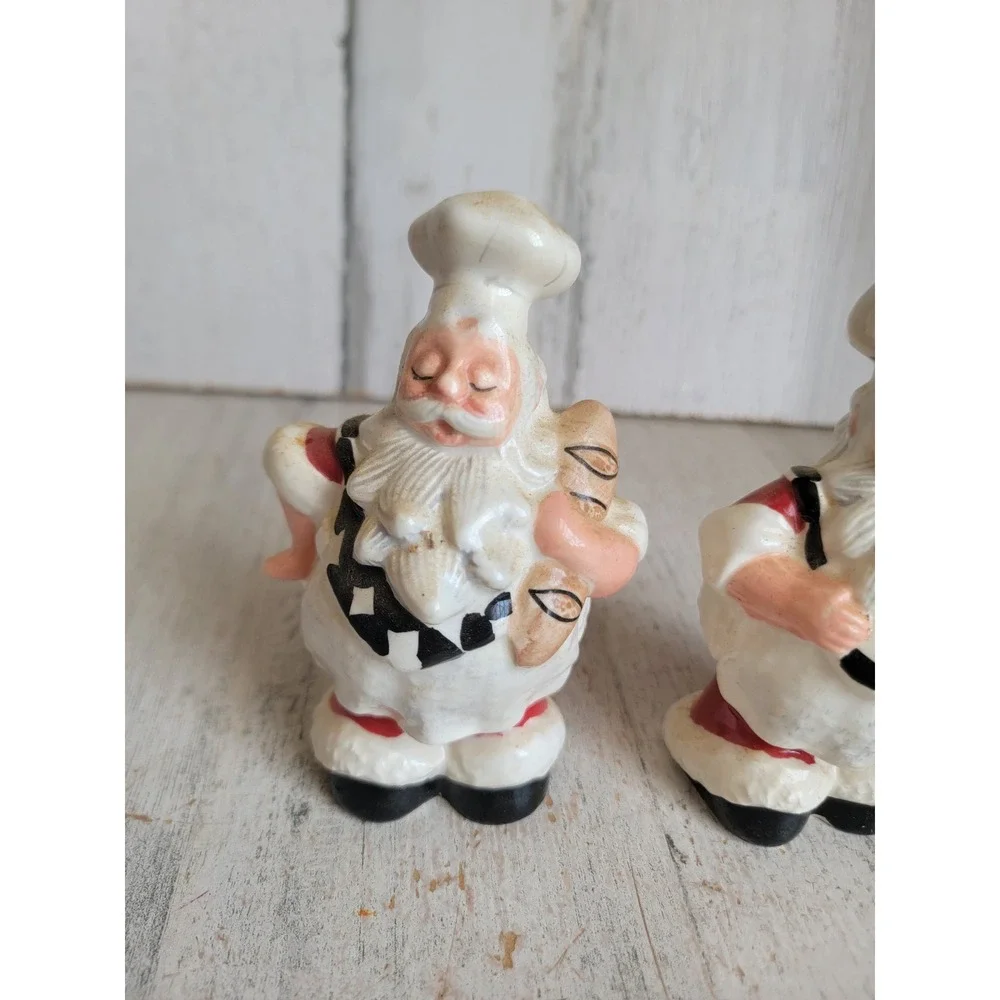 Vintage Italian chef Santa Claus salt pepper shaker Xmas set kitchen ceramic